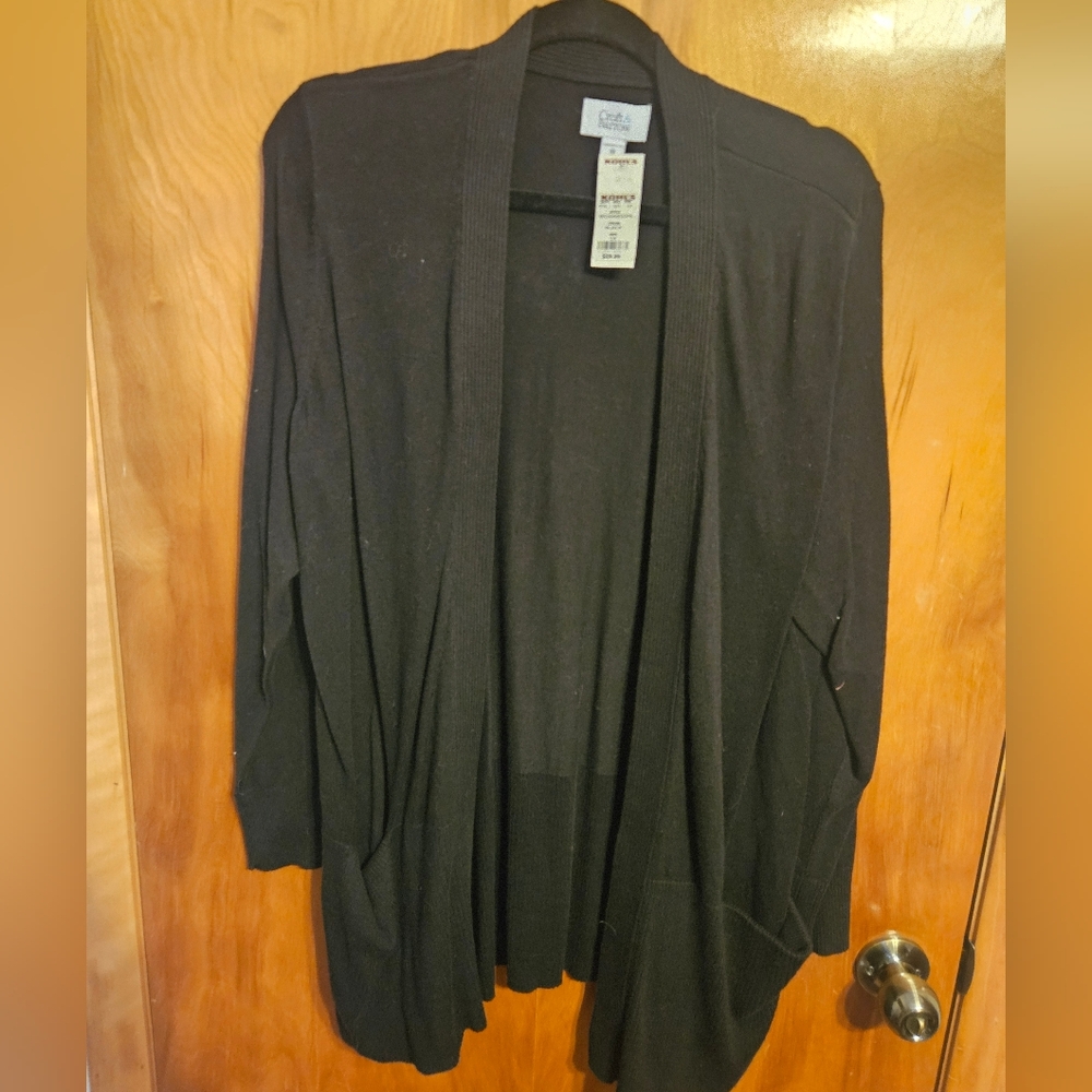 Croft & Barrow Women's Black Open Front Cardigan Sweater Long Sleeve Size 0X NWT